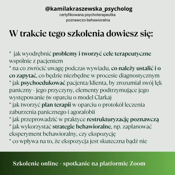 Terapia lęku panicznego i/lub agorafobii w ujęciu poznawczo-behawioralnym - obrazek 2